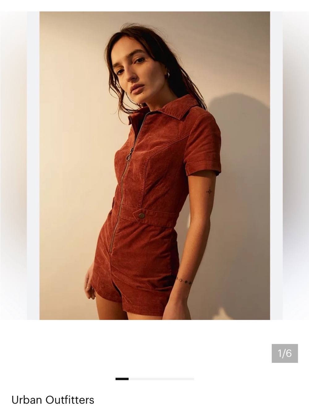 Urban Outfitters Rust Short-Sleeve Corduroy Romper